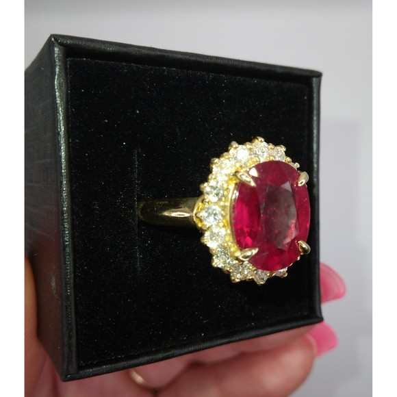 14kt Yellow Gold Ruby Dimond Ring (Pointy Prongs) - Picture 6 of 9